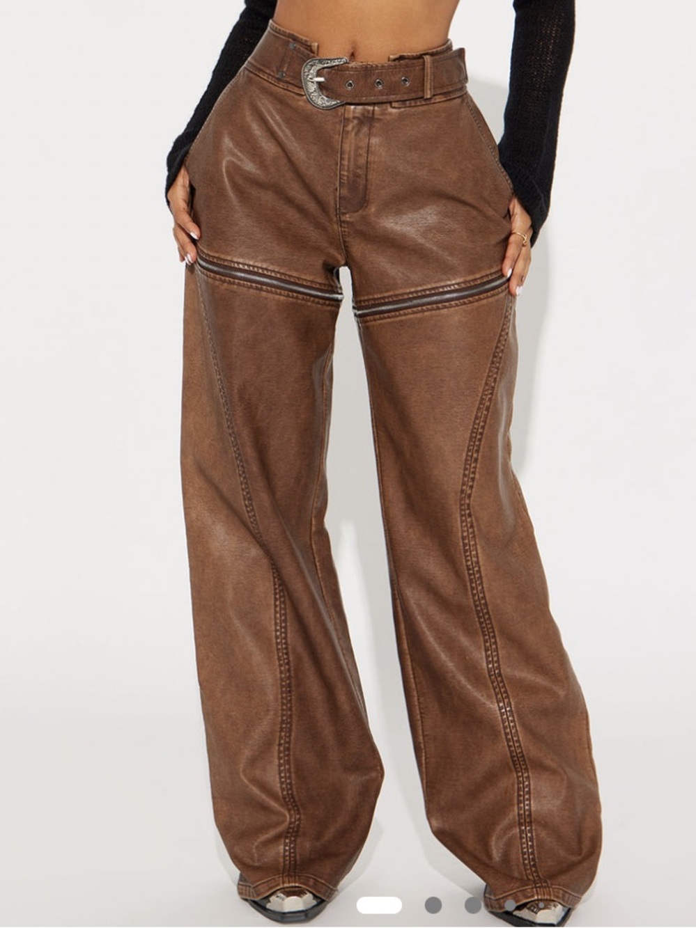 Western Moves Convertible Faux Leather Pant -
Chocolate (M)